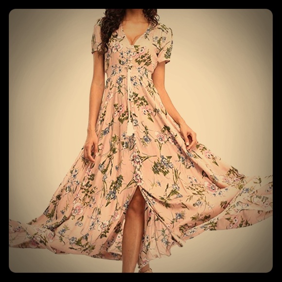 Dresses & Skirts - Boho Button Front Floral Maxi Dress. Size Lg.